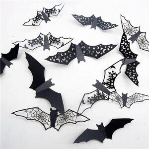 24Pcs Large Halloween Bats Decorations - 3D Self-Adhesive PVC Scary Wall Decor